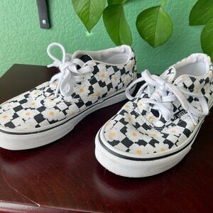 Vans Kids Black and White Checkered Floral Sneakers